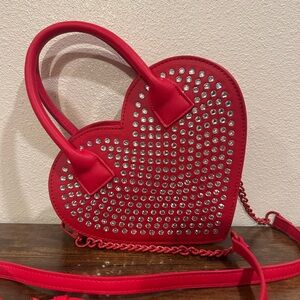 Red Heart-Shaped Studded Handbag